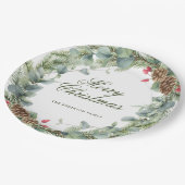 Assiettes En Carton Elégant Pin Wreath Verdure Joyeux Noël (Angle)