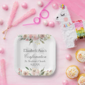 Assiettes En Carton Élégant Pink Floral Confirmation Party Personnalis (Fête)
