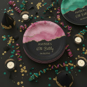 Assiettes En Carton Elegant Pink Gold Abstract Marble Design