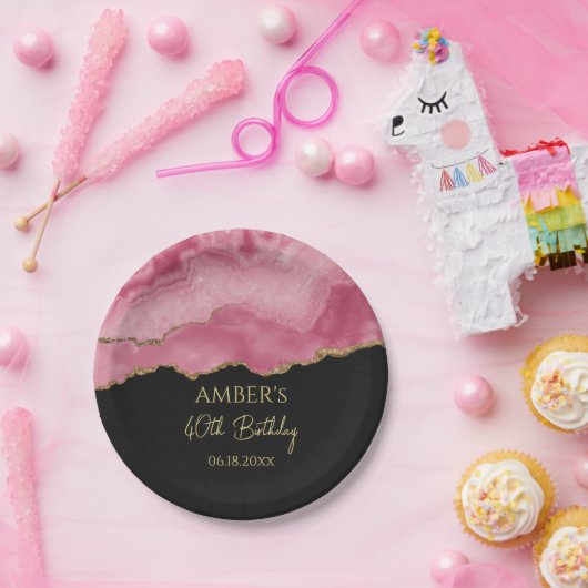 Assiettes En Carton Elegant Pink Gold Abstract Marble Design (Fête)