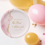 Assiettes En Carton Élégant Pink Gold Agate Bat mitzvah Party<br><div class="desc">Une agate rose et or chic orne le côté de cette belle plaque de papier Bat mitzvah girly. Le nom de votre fille est écrit dans une belle écriture formelle sous l'Étoile de David. Décor féminin parfait pour une famille juive chic et élégante célébrant une fille appelée à la Torah....</div>