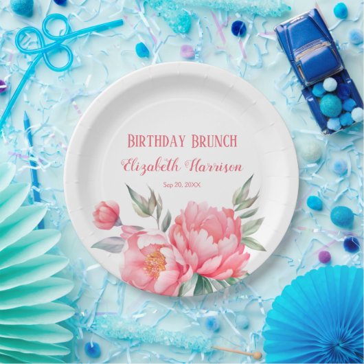 Assiettes En Carton Elégant Pink Peony Botanical Anniversaire Brunch (Fête)
