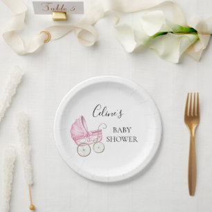 Assiettes En Carton Élégant Pink Vintage baby shower de transport bébé