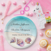 Assiettes En Carton Elégant Plage Mariage Coquillages Perles Nautiques (Fête)