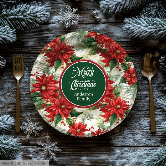 Assiettes En Carton Elegant Poinsettia Wreath Christmas Party Plates 
