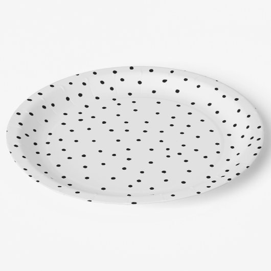 Assiettes En Carton Elégant pois d'aquarelle noir blanc (Angle)