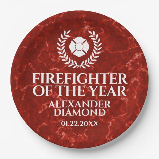 Assiettes En Carton Elégant pompier de l'année Marbre rouge (Devant)
