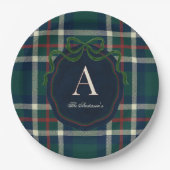 Assiettes En Carton Elegant Preppy Plaid Monogram Christmas (Devant)