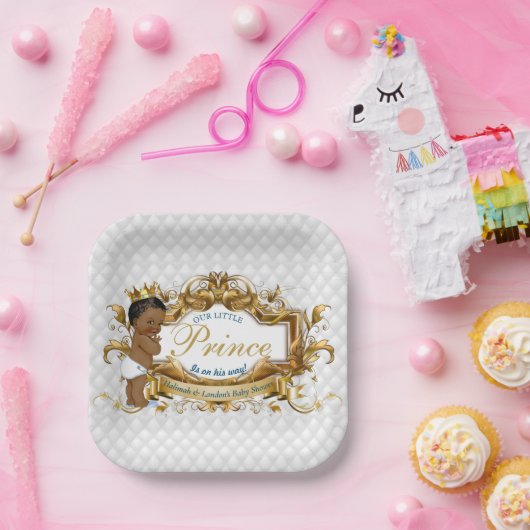 Assiettes En Carton Élégant Prince Africain Diamant Blanc (Fête)