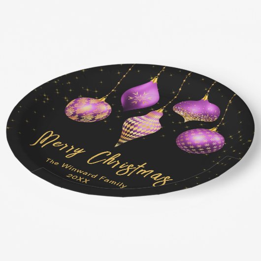 Assiettes En Carton Elegant Purple and Gold Ornament Christmas (Angle)