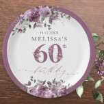 Assiettes En Carton Élégant Purple Floral 60e anniversaire<br><div class="desc">Élégante Plaques en papier de 60e anniversaire violet. Des éléments correspondants sont disponibles.</div>