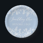 Assiettes En Carton Élégant quelque chose de bleu avant de faire Fête<br><div class="desc">Ajoutez une touche d'élégance à votre douche nuptiale avec notre Elégant Quelque chose de bleu avant de faire Plaques en papier. Ces assiettes présentent une belle couleur bleue poussiéreuse et un design charmant qui complète le thème sophistiqué de votre célébration. Le message "Quelque chose de bleu avant moi" ajoute une...</div>