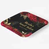 Assiettes En Carton Elegant Red and Gold Flowers Sweet Sixteen (Angulaire)