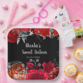 Assiettes En Carton Elegant Red and Silver Flowers Sweet Sixteen (Fête)