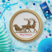 Assiettes En Carton Élégant Red Reindeer Sled Gold Snow Joyeux Noël (Fête)
