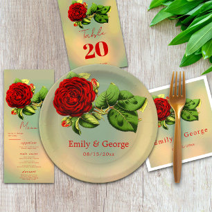 Assiettes En Carton Elegant Red Rose Romantic Summer Floral Wedding
