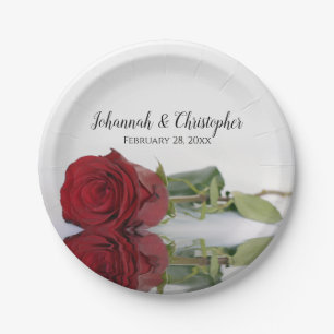 Assiettes En Carton Élégant reflet Rose rouge Mariage romantique