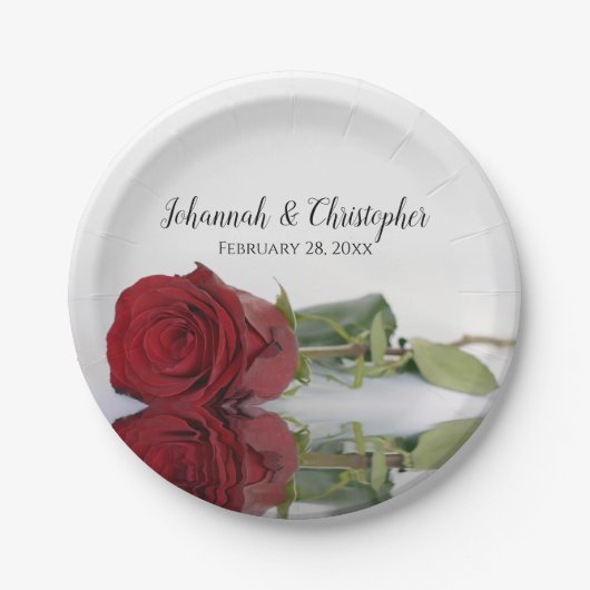 Assiettes En Carton Élégant reflet Rose rouge Mariage romantique (Devant)