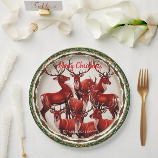 Assiettes En Carton Élégant renne rouge Moose Gold Joyeux Noël (Mariage)