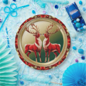 Assiettes En Carton Élégant renne rouge Moose Gold Joyeux Noël (Fête)