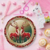 Assiettes En Carton Élégant renne rouge Moose Gold Joyeux Noël (Fête)