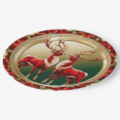 Assiettes En Carton Élégant renne rouge Moose Gold Joyeux Noël (Angle)