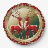 Assiettes En Carton Élégant renne rouge Moose Gold Joyeux Noël (Devant)