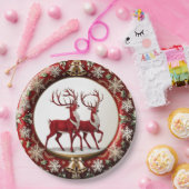 Assiettes En Carton Élégant renne rouge Moose Gold Joyeux Noël (Fête)