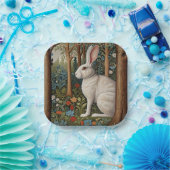 Assiettes En Carton Elégant retro boho blanc lapin boisé fleurs (Fête)