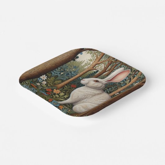 Assiettes En Carton Elégant retro boho blanc lapin boisé fleurs (Angulaire)
