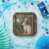 Assiettes En Carton Elégant retro boho blanc lapin boisé Pâques (Fête)