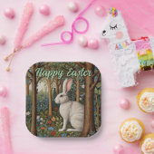 Assiettes En Carton Elégant retro boho blanc lapin boisé Pâques (Fête)
