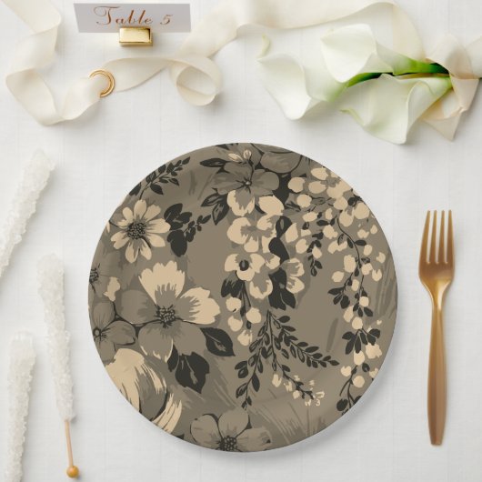 Assiettes En Carton Elegant Retro Floral Pattern (Mariage)