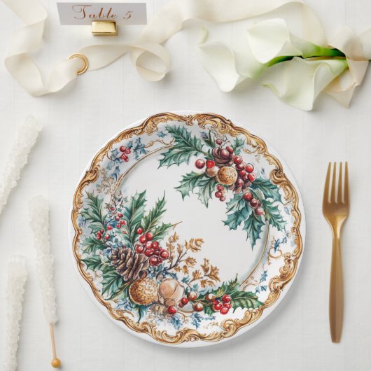 Assiettes En Carton Elegant Rococo Foliage Holiday Dining (Mariage)