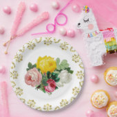 Assiettes En Carton Elégant Rose antique avec Mariage or Floral (Fête)
