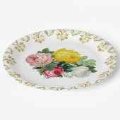 Assiettes En Carton Elégant Rose antique avec Mariage or Floral (Angle)