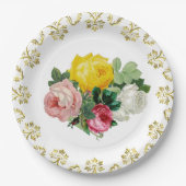 Assiettes En Carton Elégant Rose antique avec Mariage or Floral (Devant)