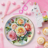 Assiettes En Carton Élégant Rose aquarelle (Fête)