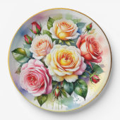 Assiettes En Carton Élégant Rose aquarelle (Devant)