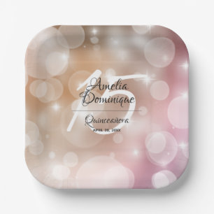 Assiettes En Carton Elégant rose Blush Quinceañera