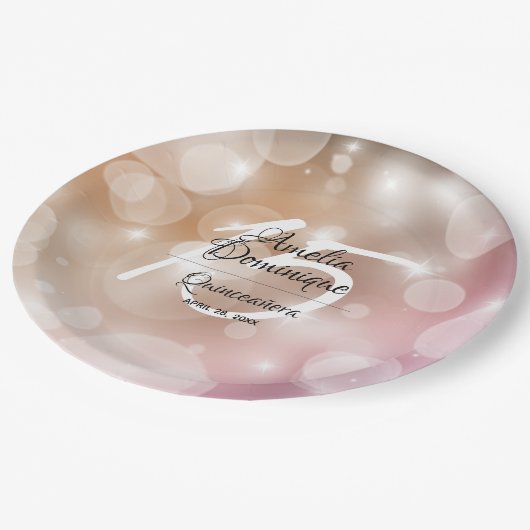 Assiettes En Carton Elégant rose Blush Quinceañera (Angle)