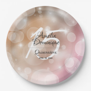 Assiettes En Carton Elégant rose Blush Quinceañera