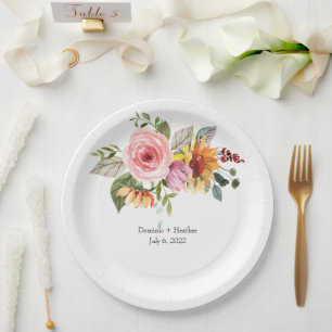 Assiettes En Carton Élégant Rose chic Mariage