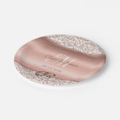 Assiettes En Carton Élégant Rose Damask or Monogram Mariage (Angle)