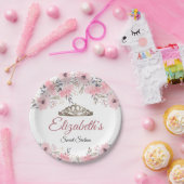 Assiettes En Carton Élégant rose de la couronne fleurie douce 16 Anniv (Fête)