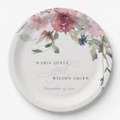 Assiettes En Carton Élégant Rose Dusky Blush Fleur sauvage Floral Mari (Devant)