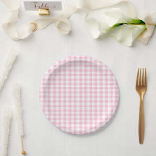 Assiettes En Carton Élégant rose et blanc En vichy Motif