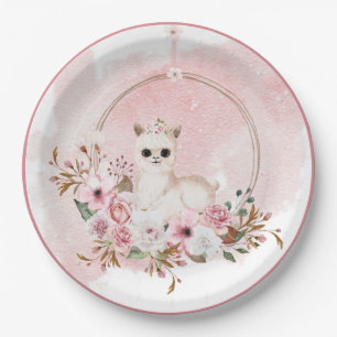 Assiettes En Carton Elégant rose floral Aquarelle Llama Baby shower P