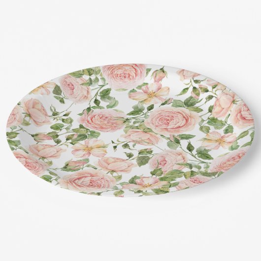 Assiettes En Carton Elégant Rose Garden (Angle)