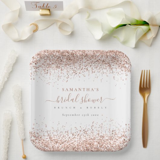 Assiettes En Carton Élégant Rose Gold Parties scintillant Nom Date Fêt (Mariage)